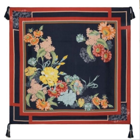 Johnny Was Avery 100% Silk Floral Tassel Scarf with Box - Picture 1 of 13